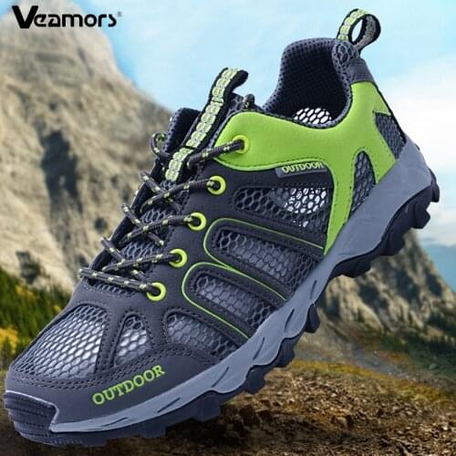 VEAMORS Lace-up Hiking Shoes Lover Mesh Breathable Upstream Sneakers Non-slip Climbing Walking Footwear Women Men Water Shoes