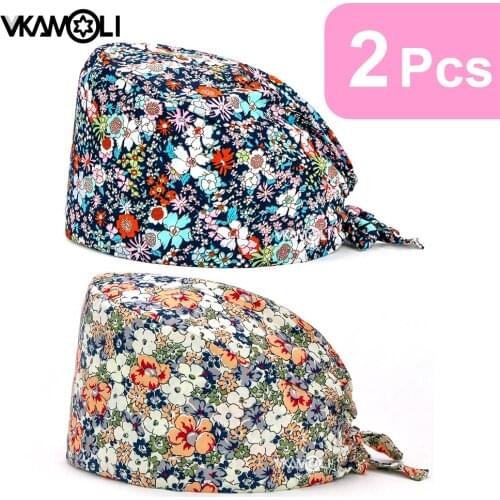 Flower Patterns Scrub Caps for Women Veterinarian Work Hats womens operating room hats
