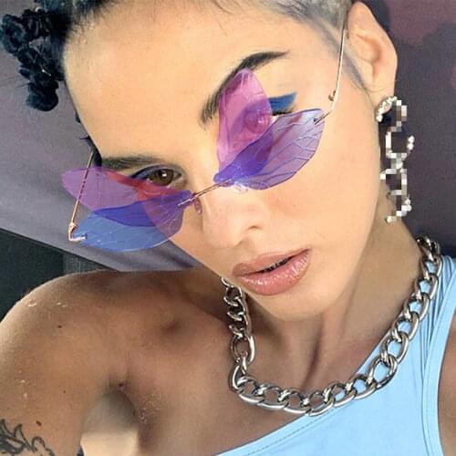 Vintage butterfly Sunglasses Women rimless clear shades summer Sun Glasses sun glasses for women fashion 2020 luxury