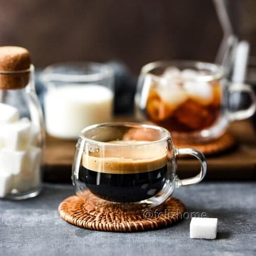 Double-Wall Insulated Heat-resistant Glass Coffee Cup with Handle Commercial Household Clear Glass Espresso Coffee Cup Teacup