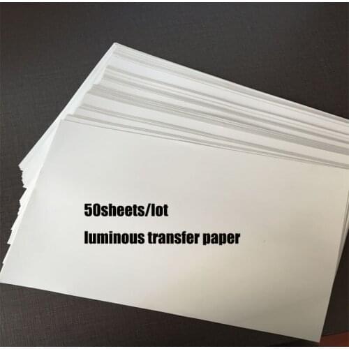 50pcs A4 Size Luminous Transfer Paper Copy Paper For Heat Press Iron On Inkjet T Shirt Luminous Paper For Dark Fabric Cloth