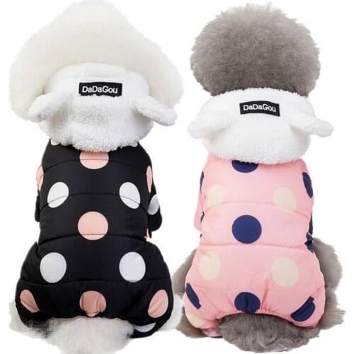 Warm Cat Dog Clothes Winter Pet Clothing Thicken Small Dogs Coat Jacket For Puppy Jumpsuit Pants Cute Big Dot Dogs Pets Hoodie