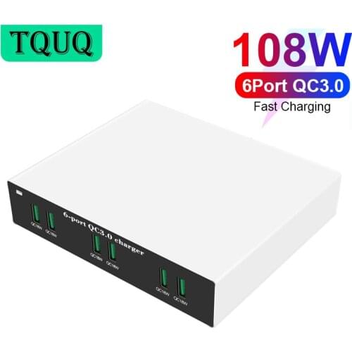 TQUQ 108W 6Port QC3.0 Charging Station, Multi USB Charger for iPhone Xs/Max/XR/X, iPad Pro, Galaxy S9/S8/S7/Edge/Plus, Note, HTC