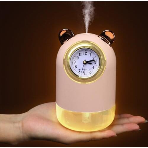 Cute Clock Humidifier USB Ultrasonic Air Humidifiers with Night Light Aroma Diffuser Home Bedroom Desktop Purification Sprayer