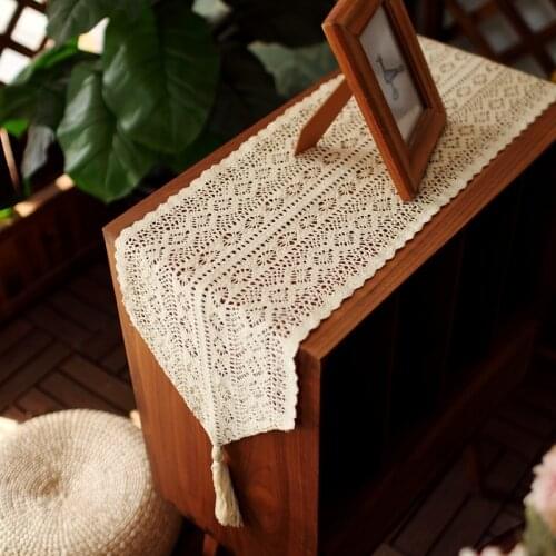 American table flag Cotton crochet vintage tablecloth tablecloth cover cabinet towel cream-colored hollow out table flag tassel