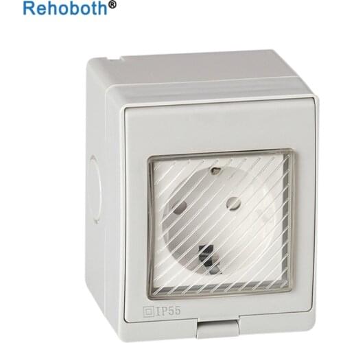 10A White EU UK IP55 Waterproof Socket for Kitchen Bathroom Outdoor Transparent Plug with Waterproof Cover