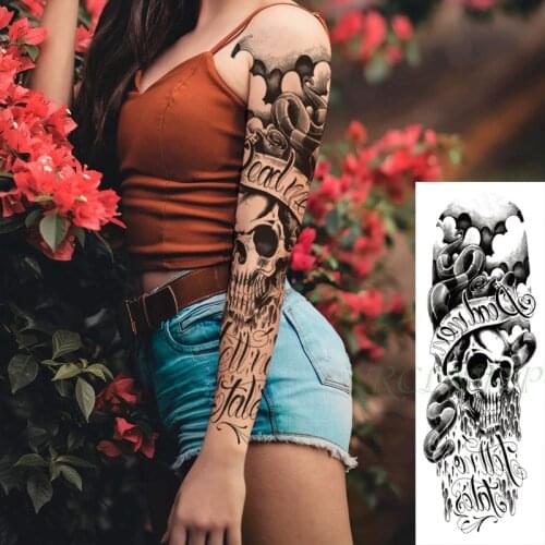 Waterproof Temporary Tattoo Sticker Snake Skull Head Animal "Good News" Letter Full Arm Fake Tatto Flash Tatoo for Men Women