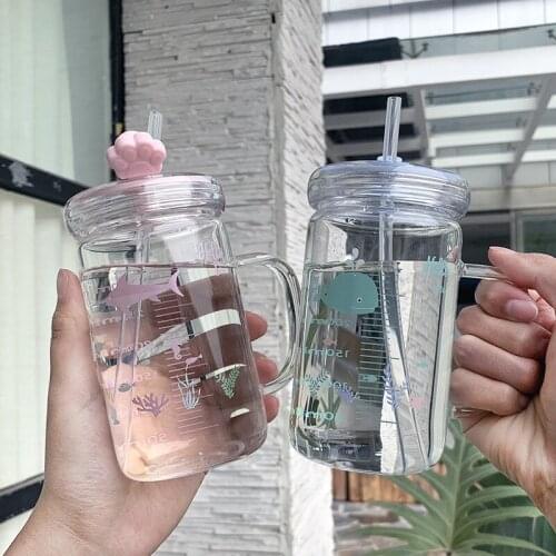 Japanese Cups Personality Simple Red Ins Glass Students Tea Handle Cup Home Literary Hipster Cup Kawaii Mug Coffee Mug