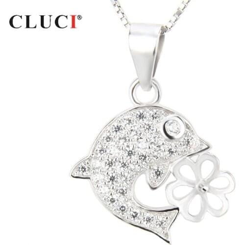 CLUCI 925 Sterling Silver Dolphin Shaped Pearl Pendant Mounting Women Jewelry Silver 925 Pendant for Women Fine Jewelry SP033SB