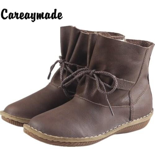 Careaymade-New handmade head layer leather flat bottom short boots,cowhide RETRO art Mori leisure female boots 500680-6