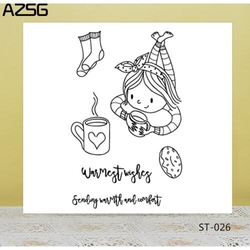 ZhuoAng Carefree Girl Coffee Cookies Clear Stamps/Seals For DIY Scrapbooking/Card Making/Album Decorative Silicon Stamp Crafts