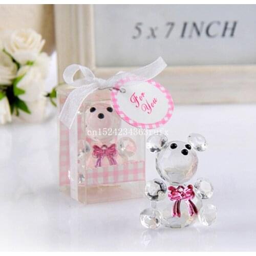 100pcs Cute Crystal Bear in Gift Boxes Boy Girl Baby Baptism Gifts Party Souvenir Wedding Gift Favors Wholesale