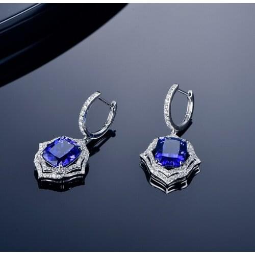 14k White Gold Earrings 5A Tanzanite natural diamond inlaid womens party Anniversary Fashion birthday gift