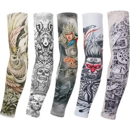 2Pcs Breathable Quick Dry 3D Tattoo Sunscreen Cycling Arm Sleeves Men Basketball Elbow Pad Sports Cuff Running Arm Warmers Cover