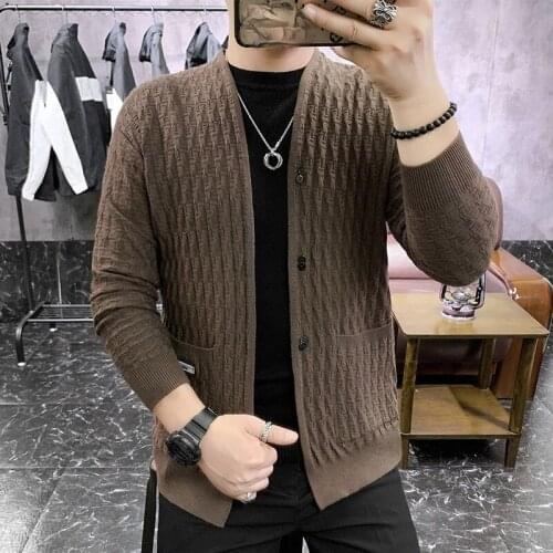 2021 New Style Brand Casual Fashion Slim Solid Color Classic Suit Men Knitted Cardigan Jacket Korean Blazer Coats Men Clothing