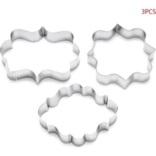 3Pcs Stainless Steel Sugar Biscuit Mold Cookie Cutter Frame Oval Square Rectangle Decorating