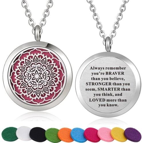 30mm Stainless Steel Flower Design Aroma Therapy Aromatherapy Essential Oil Diffuser Necklace Locket Pendant Jewelry