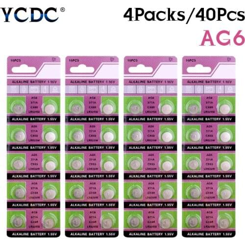 YCDC 40Pcs AG6 LR920 371 SR921 L921 Alkaline Button Coin Cell Watch Battery 1.55V AG-6 CX69 CX921 SR290SW Disposable Batteries