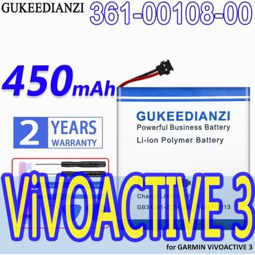 450mAh GUKEEDIANZI High Capacity Battery 361-00108-00 For GARMIN ViVOACTIVE 3 Bateria