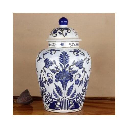 Antique Porcelain Ginger jar Jingdezhen Ceramic temple jar American Hand Painted blue and white porcelain Jar vase