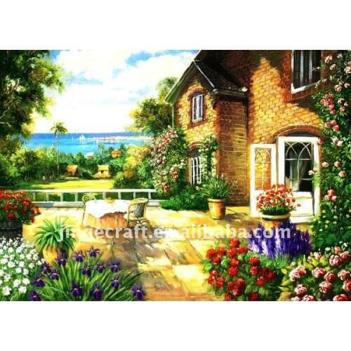 Free shipping hot sell houses beside sea fabric picture,new technical items,European style classical picture