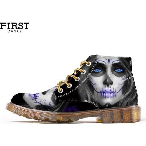 2019 New Style Skull Print Boots for Woman Fashion Ankle Boots for Ladies Casual Shoes Custom Cool Sneakers