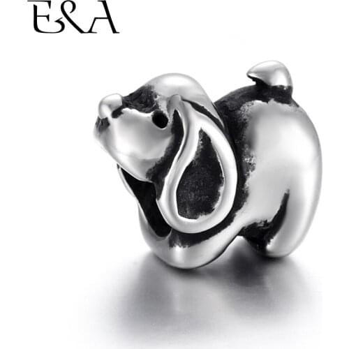 Stainless Steel Beads Dog 5mm Hole Blacken Metal European Bead Slider Animal Charms DIY Bracelet Jewelry Making Bead Supplies