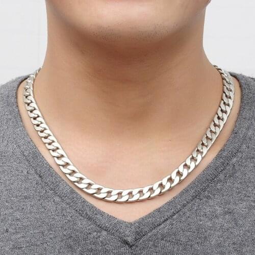 Fashion New 10mm Cuban Chain Necklace Punk Men Silver Color Stainless Steel Choker Men Necklace Jewelry Gift