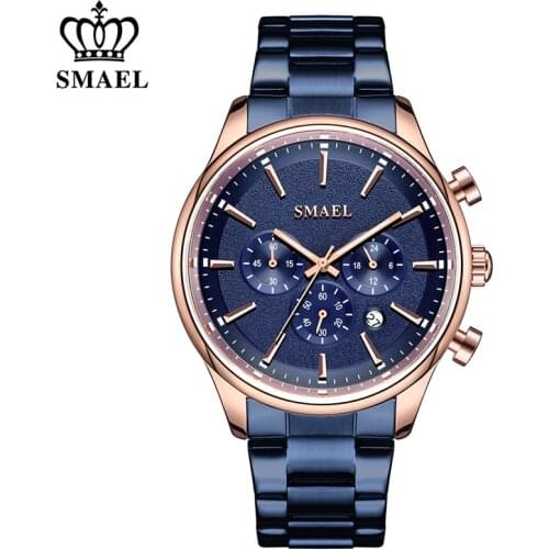 SMAEL New Watch Fashion Mens Top Brand Luxury Quartz Wrist Watch Men Stainless Steel Sports Chronograph Army Analog Male Clock