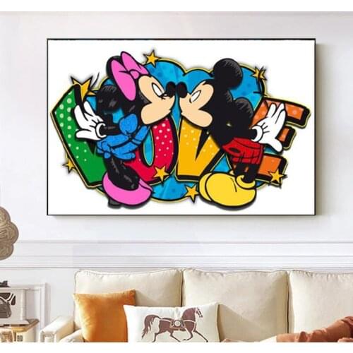 Disney Mickey And Minnie Kiss Character Canvas Painting Prints and Posters Wall Art Picture for Living Room Decoration Cuadros