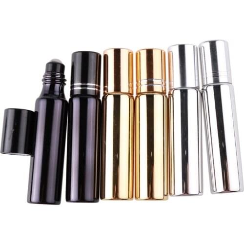 10ML Roll On Bottles For Essential Oil UV Plating Glass Gold Silver Black Cosmetic Refillable Eye Cream Lotion Roll On Bottle