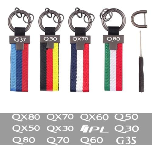 Carabiner Tricolour flag Car leather keychain For Infiniti G35 G37 Q30 Q45 Q50 Q60 Q70 QX30 QX50 QX55 QX56 QX60 QX70 QX80