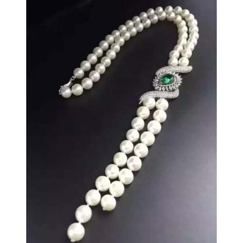 Hot sell style 8-9mm 18inch white freshwater pearl necklace inlay zircon Exquisite eyes accessories sweater chain jewelry