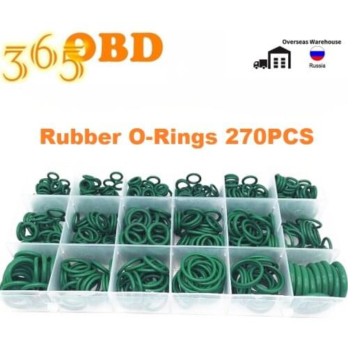 270PCS/Lot Green Rubber O-Rings 18 Sizes O-ring Kit Green Metric Seals Nitrile Air Conditioning R22/R134a Repair Compressor Seal