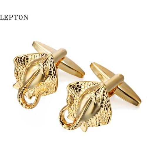 Lepton Devil fish Cufflinks for Mens Gold & Black & Silver color Novelty Animal Cuff links 3D Copper fish Cufflink gemelos
