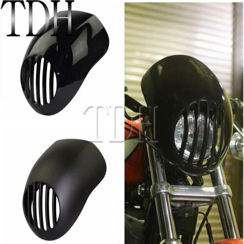 Motorcycle Black/Matte Black Headlight LoPro Prison Fairing Forks For Harley Sportster Dyna FXR & FXRS 5-3/4" Front Mask Cowl