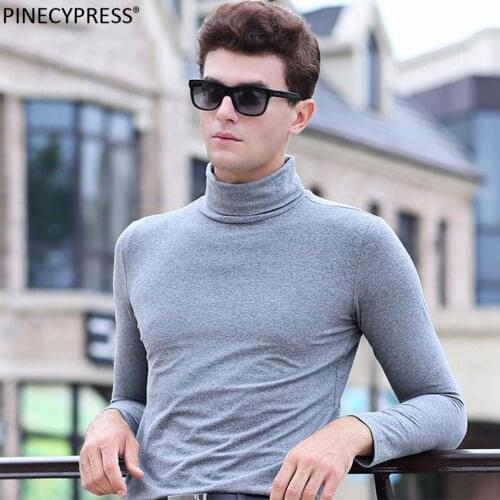 Men Long Sleeve T Shirt 95% Cotton 5% Spandex Turtleneck Spring Autumn Male 2018 Clothing Blue Grey Red Quality Man T-shirt