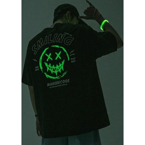 Mens 2021 Spring/Summer New Luminous Print Short Sleeve T-shirt Men and Women Couple Smiling Face cotton T-shirt