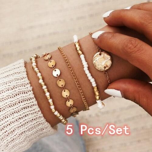 5 Pcs/Set Bohemian Women Fashion Sequins Beadeds Bracelets Set Trendy Bracelets for Women Jewelry Gifts