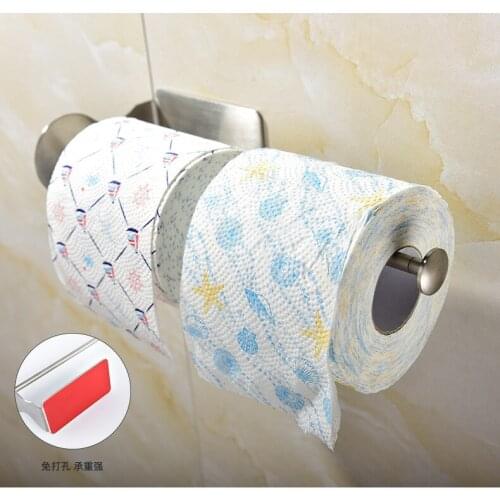 Stainless steel punch-free toilet roll paper holder kitchen towel hanging rod multipurpose single rod bathroom tissue holder