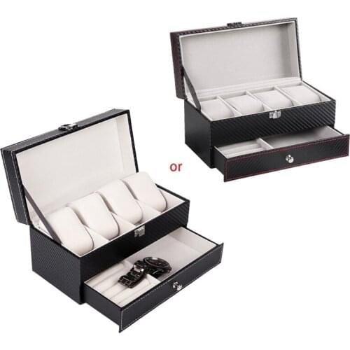 2021 New 4 Grids Double Layers Watch Box Case PU Watch Jewelry Rings Earring Organizer