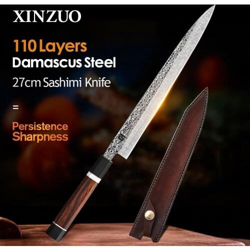 XINZUO 10.5 inch Sushi Sashimi Knife Japanese Yanagiba Fishing Knife Kitchen Salmon Knives Sushi Tool with Leather Sheath
