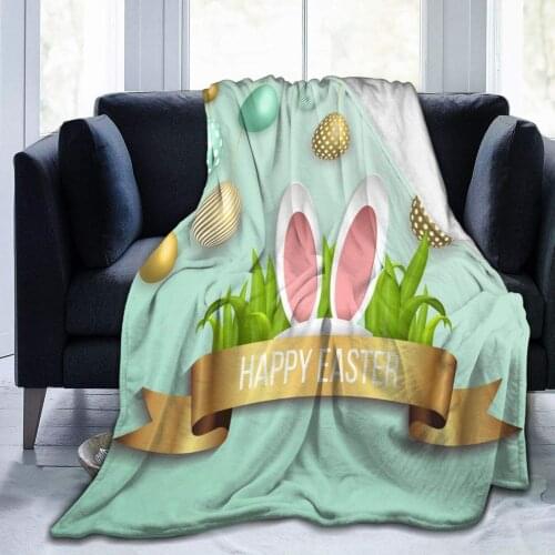 Easter Rabbit Eggs Bunny Throw Blanket Plush Microfiber Flannel Fleece Blanketfor Bed Sofa Couch Camping Travel