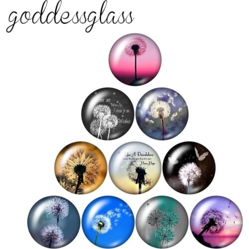 Dandelion Flower canvas images 10pcs 12mm/18mm/20mm/25mm/30mm Round photo glass cabochon demo flat back Making findings