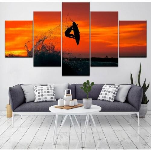 Prints Poster Wall Modular Picture Surfer Canvas Art Home Decoration 5 Pieces Surfing Living Room Modern Paintings Artwork