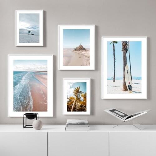 Mont Saint-Michel Beach Surfboard Coconut Wall Art Canvas Painting Nordic Posters And Prints Wall Pictures For Living Room Decor