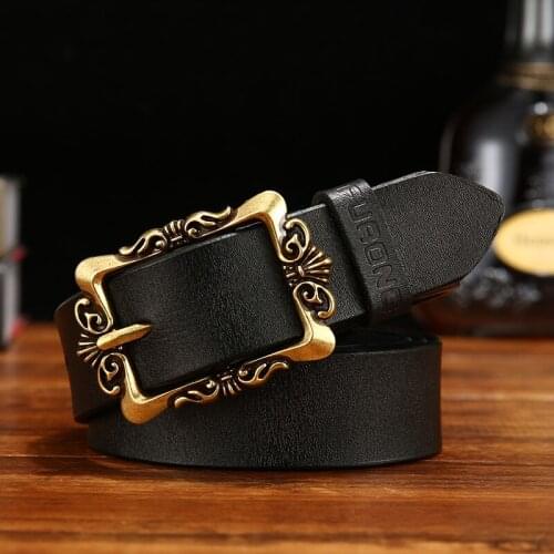 New Style Genuine Leather Belt Woman Luxury Cow Leather Genuine Woman Embossed Belts Fashion Designer Cow Womens Belt Black