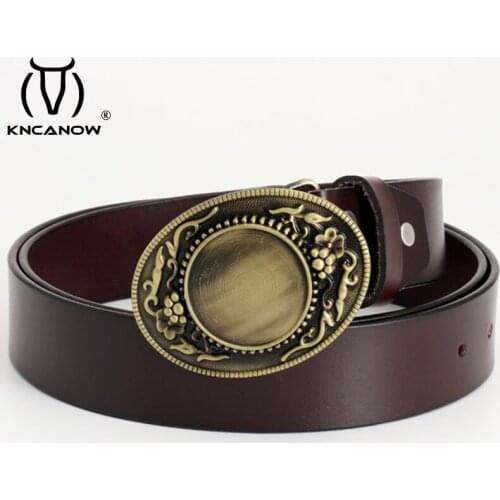 Plus Size Big Belts For Women Men Luxury Brand Designer Gold Alloy Blank Buckle Cow Genuine Leather Waist Strap Cinturon Mujer