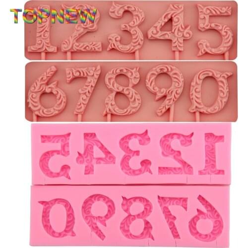 0-9 Beautiful Flower Numbers 3D Silicone Mold Stick Hole Cookware Dining Bar Cake Decorating Fondant Lollipop Moulds Tools C3001
