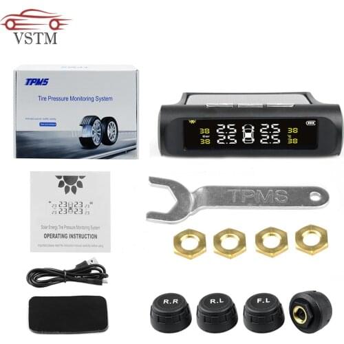 Tire pressure monitoring system TPMS solar powered Digital LCD Display Auto Security Alarm System with 4 external sensors